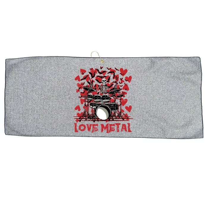 Love Metal Skeleton Drummer Valentines Day Rock N Roll Drums Gift Large Microfiber Waffle Golf Towel