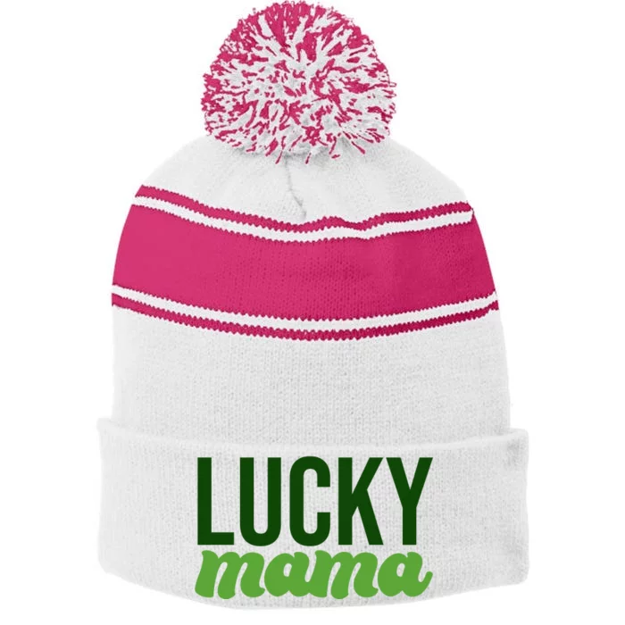 Lucky Mama St Patricks Day Stripe Pom Pom Beanie