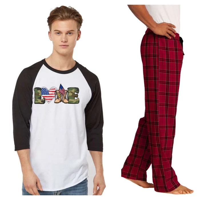 Love Military Support Your Troops And Arm Forces Raglan Sleeve Pajama Set