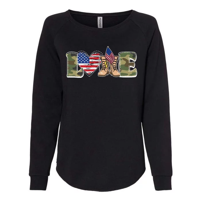 Love Military Support Your Troops And Arm Forces Womens California Wash Sweatshirt