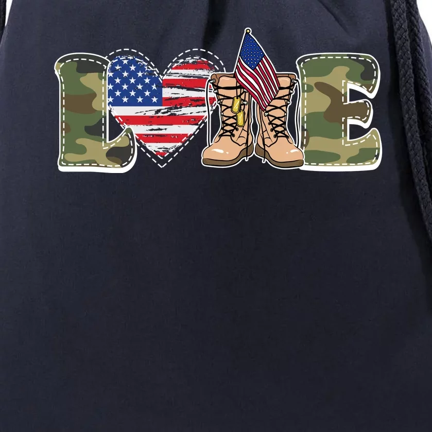 Love Military Support Your Troops And Arm Forces Drawstring Bag