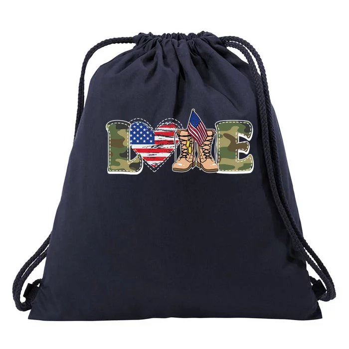 Love Military Support Your Troops And Arm Forces Drawstring Bag