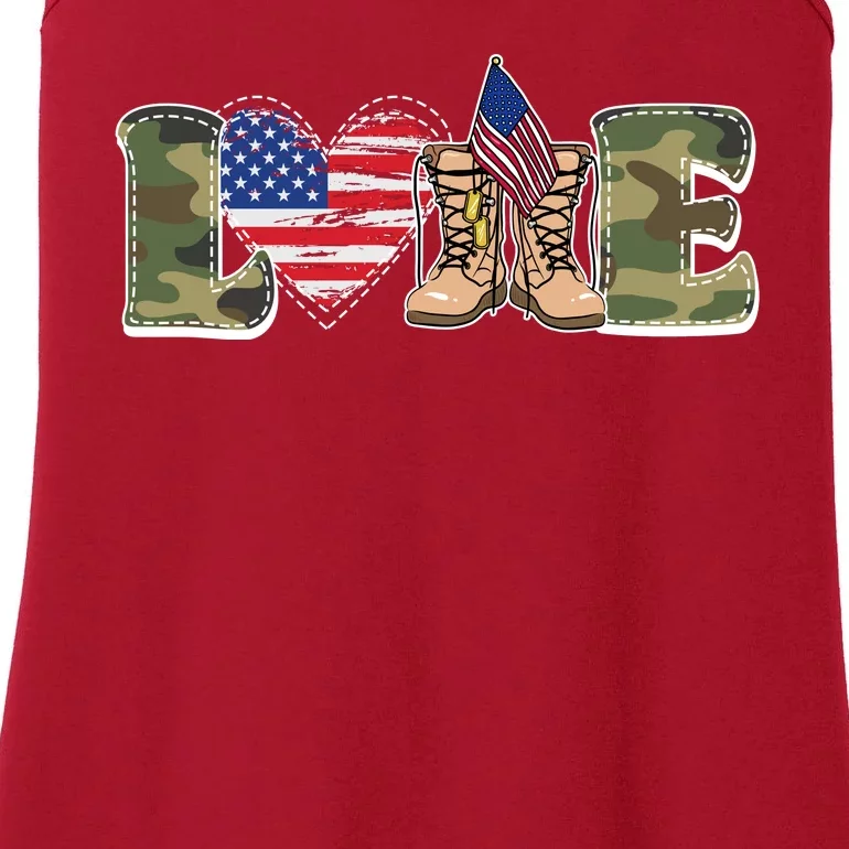 Love Military Support Your Troops And Arm Forces Ladies Essential Tank