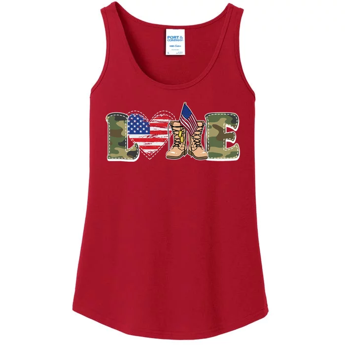 Love Military Support Your Troops And Arm Forces Ladies Essential Tank