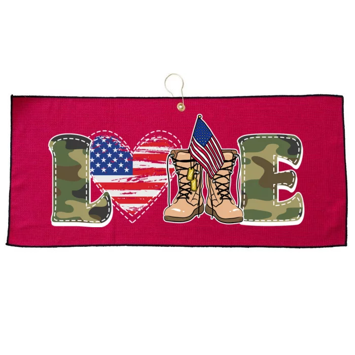 Love Military Support Your Troops And Arm Forces Large Microfiber Waffle Golf Towel