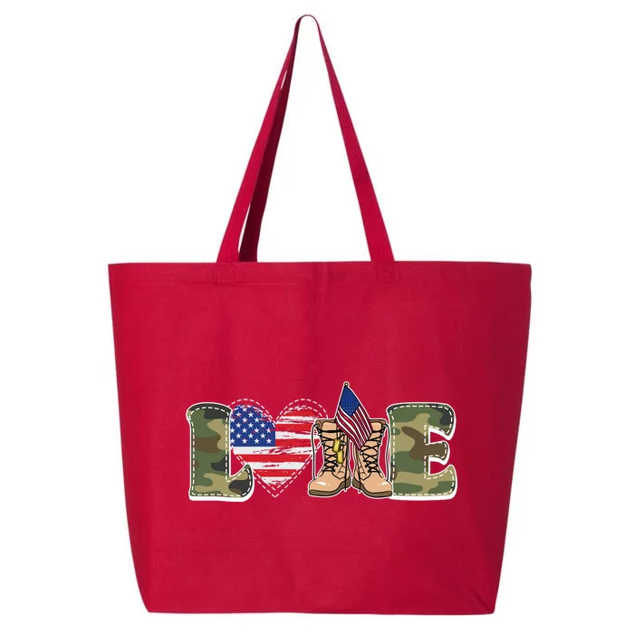 Love Military Support Your Troops And Arm Forces 25L Jumbo Tote