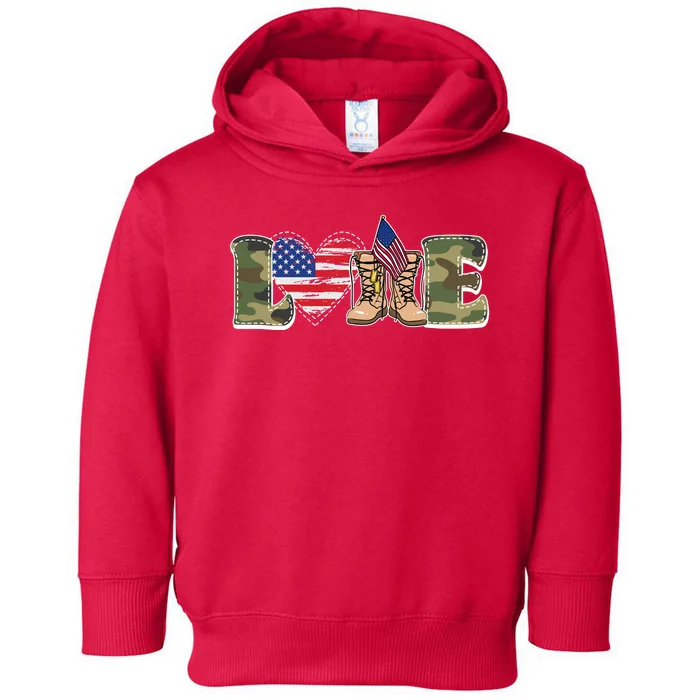 Love Military Support Your Troops And Arm Forces Toddler Hoodie