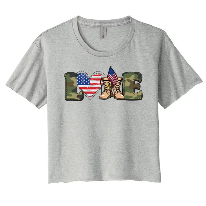 Love Military Support Your Troops And Arm Forces Women's Crop Top Tee