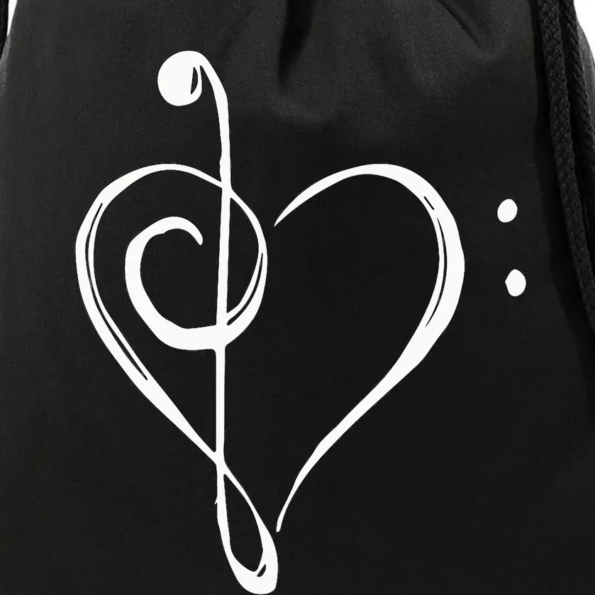 Love Music Treble And Bass Clef Heart Drawstring Bag