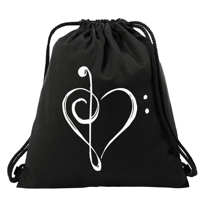 Love Music Treble And Bass Clef Heart Drawstring Bag