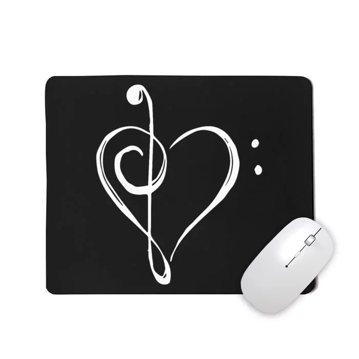 Love Music Treble And Bass Clef Heart Mousepad