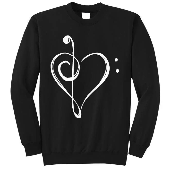 Love Music Treble And Bass Clef Heart Tall Sweatshirt