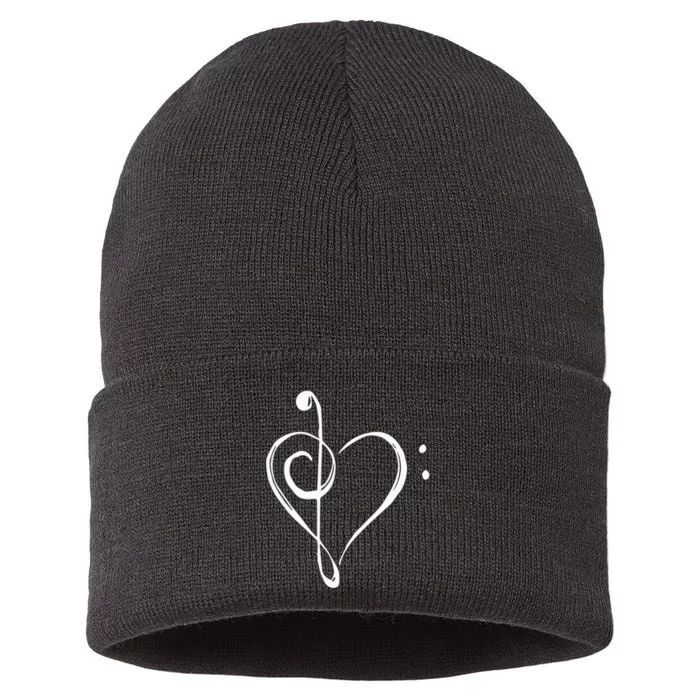 Love Music Treble And Bass Clef Heart Sustainable Knit Beanie