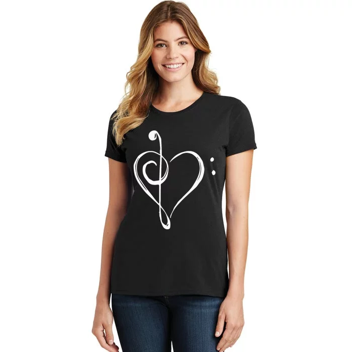 Love Music Treble And Bass Clef Heart Women's T-Shirt