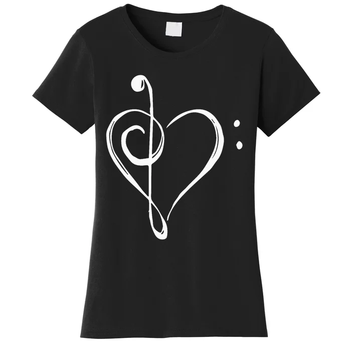 Love Music Treble And Bass Clef Heart Women's T-Shirt