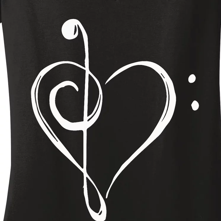 Love Music Treble And Bass Clef Heart Women's V-Neck T-Shirt