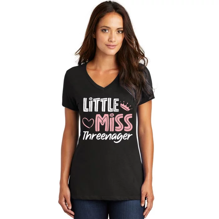 Little Miss Threenager Women's V-Neck T-Shirt