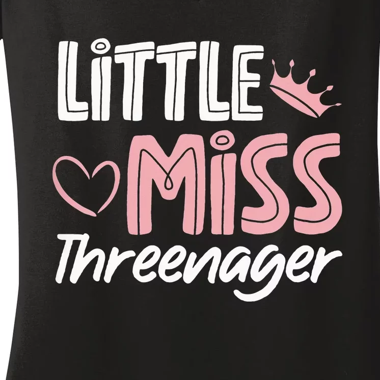 Little Miss Threenager Women's V-Neck T-Shirt