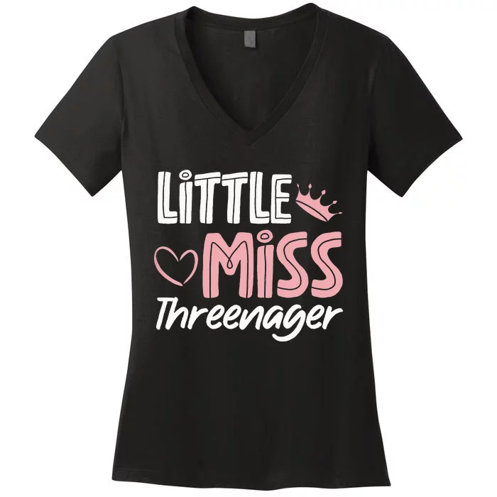 Little Miss Threenager Women's V-Neck T-Shirt