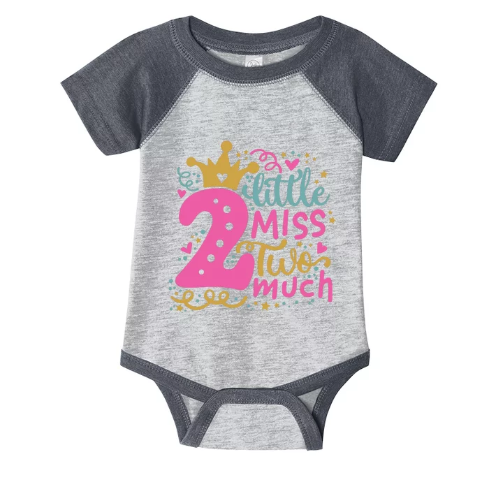 Little Miss Two 2 Much Cool Birthday Design Infant Baby Jersey Bodysuit