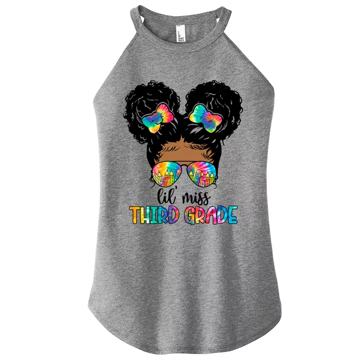 Lil Miss Third Grade Messy Bun Tie Dye African Afro Gift Women’s Perfect Tri Rocker Tank