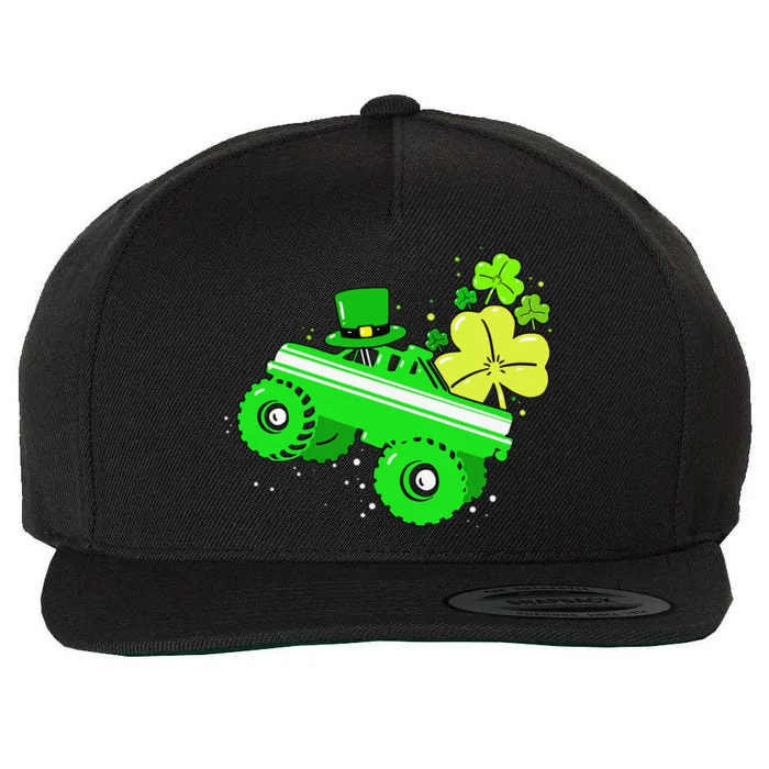 Leprechaun Monster Truck Shamrock St Patrick Day Wool Snapback Cap