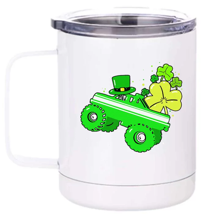 Leprechaun Monster Truck Shamrock St Patrick Day Front & Back 12oz Stainless Steel Tumbler Cup