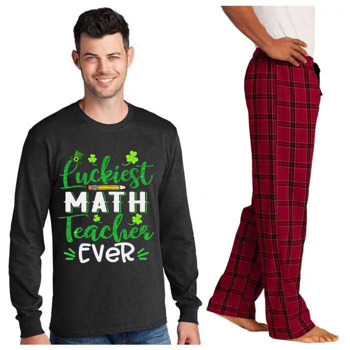 Luckiest Math Teacher Ever Funny Shamrock St Patricks Day Long Sleeve Pajama Set