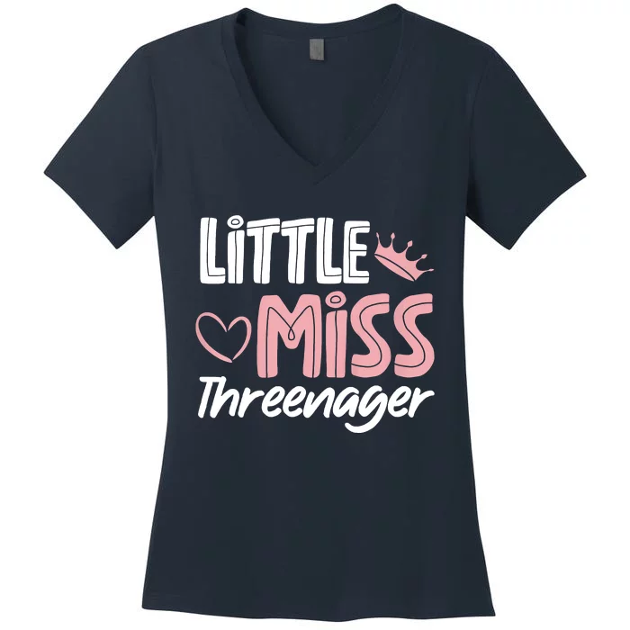 Little Miss Threenager Women's V-Neck T-Shirt