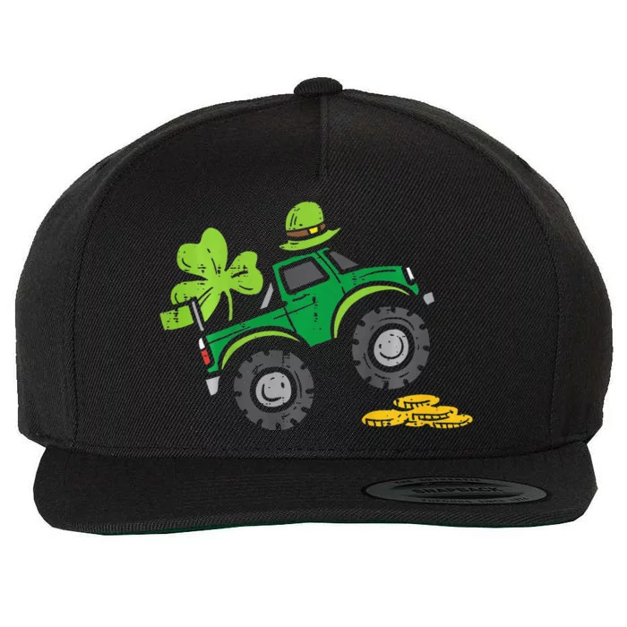 Leprechaun Monster Truck Shamrock St Patrick Day Wool Snapback Cap