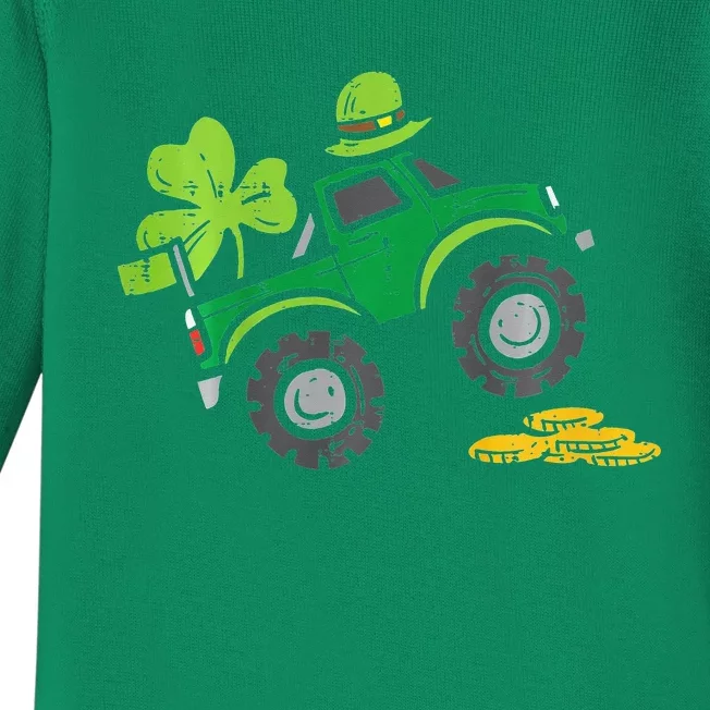 Leprechaun Monster Truck Shamrock St Patrick Day Baby Long Sleeve Bodysuit