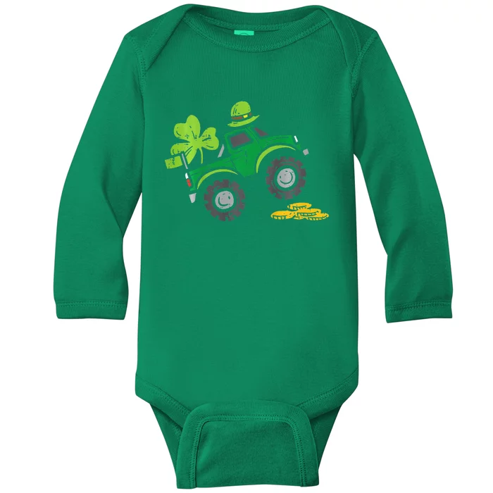 Leprechaun Monster Truck Shamrock St Patrick Day Baby Long Sleeve Bodysuit