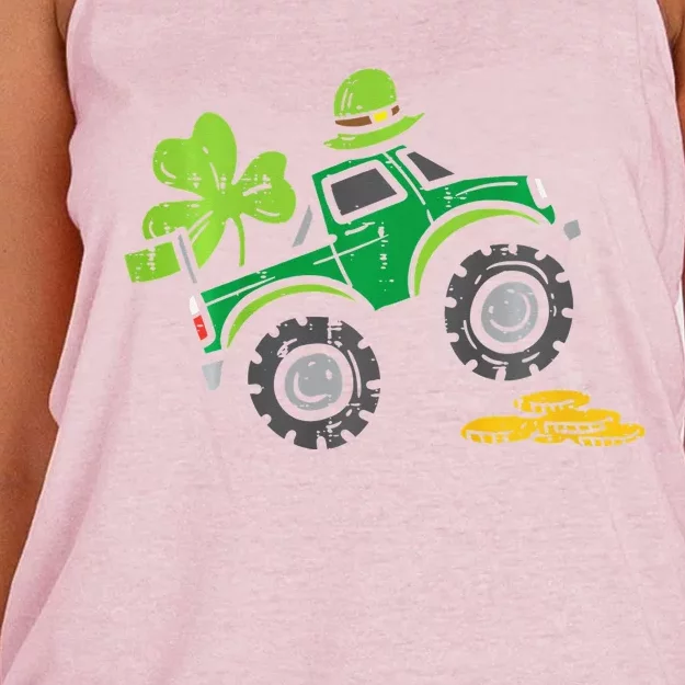 Leprechaun Monster Truck Shamrock St Patrick Day Women's Knotted Racerback Tank