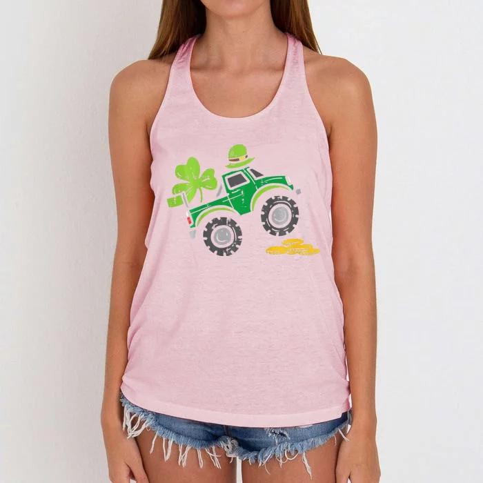 Leprechaun Monster Truck Shamrock St Patrick Day Women's Knotted Racerback Tank