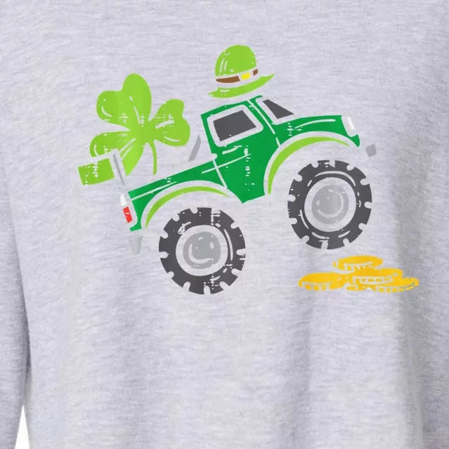 Leprechaun Monster Truck Shamrock St Patrick Day Cropped Pullover Crew