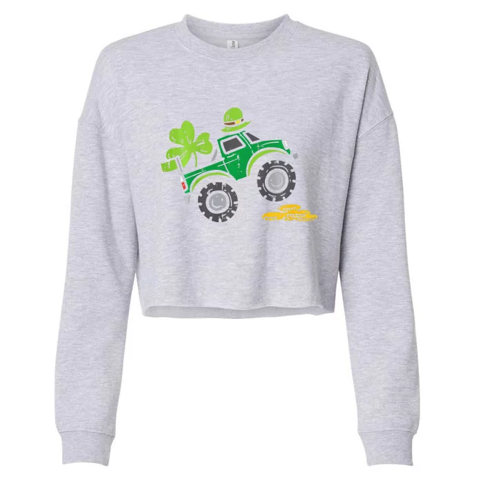 Leprechaun Monster Truck Shamrock St Patrick Day Cropped Pullover Crew