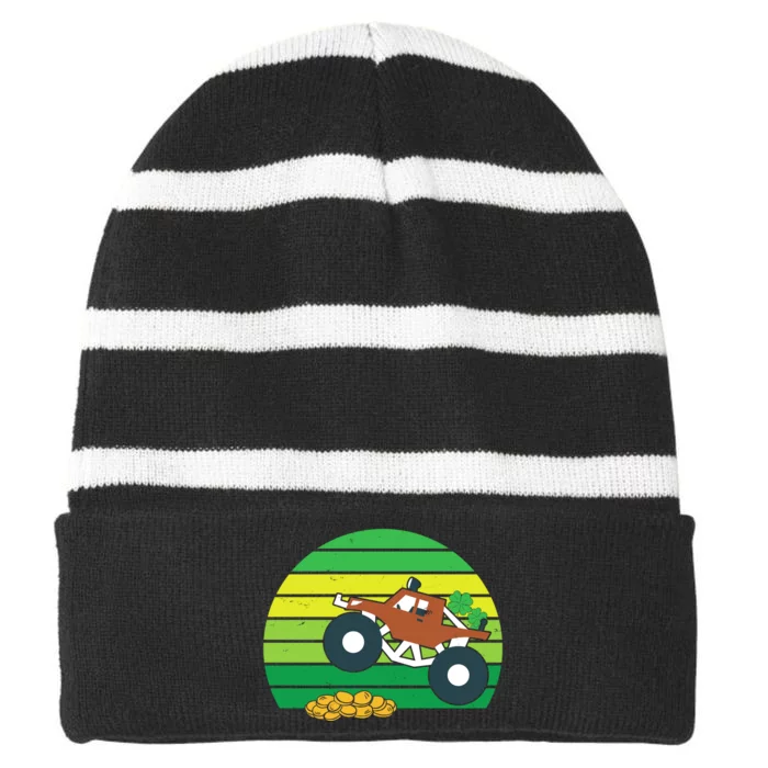 Lucky Monster Truck St Patrick's Day Striped Beanie with Solid Band