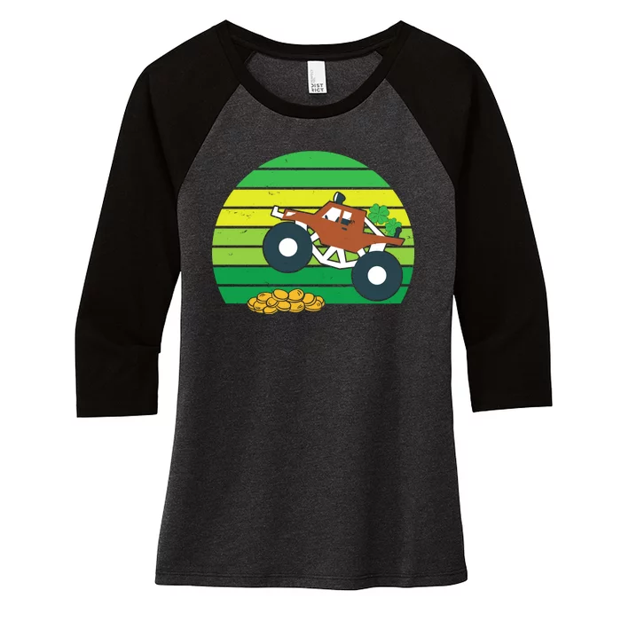 Lucky Monster Truck St Patrick's Day Women's Tri-Blend 3/4-Sleeve Raglan Shirt