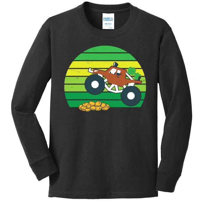 Lucky Monster Truck St Patrick's Day Kids Long Sleeve Shirt