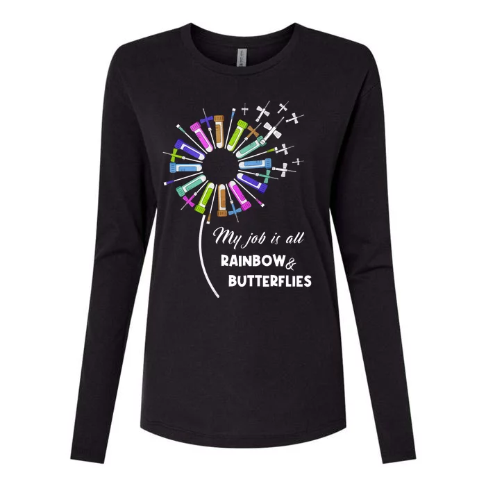 Laboratory Medical Technologist My Job Is All Rainbow And Butterflies Womens Cotton Relaxed Long Sleeve T-Shirt