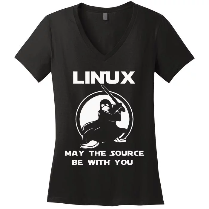 Linux May The Source Be With You Women's V-Neck T-Shirt