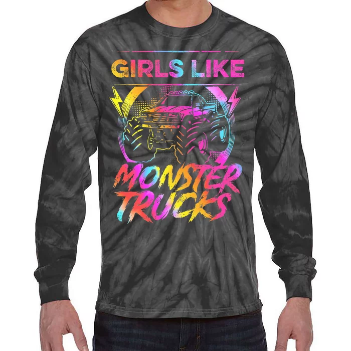 Like Monster Trucks Too Girl Monster Truck Tie-Dye Long Sleeve Shirt