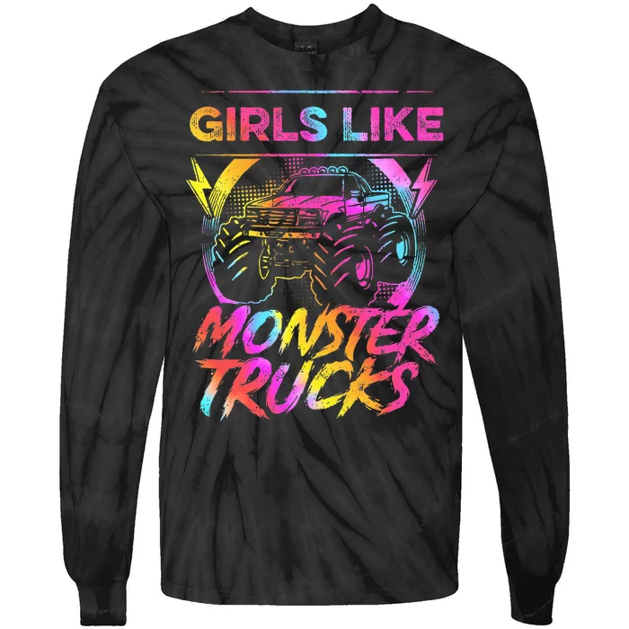 Like Monster Trucks Too Girl Monster Truck Tie-Dye Long Sleeve Shirt