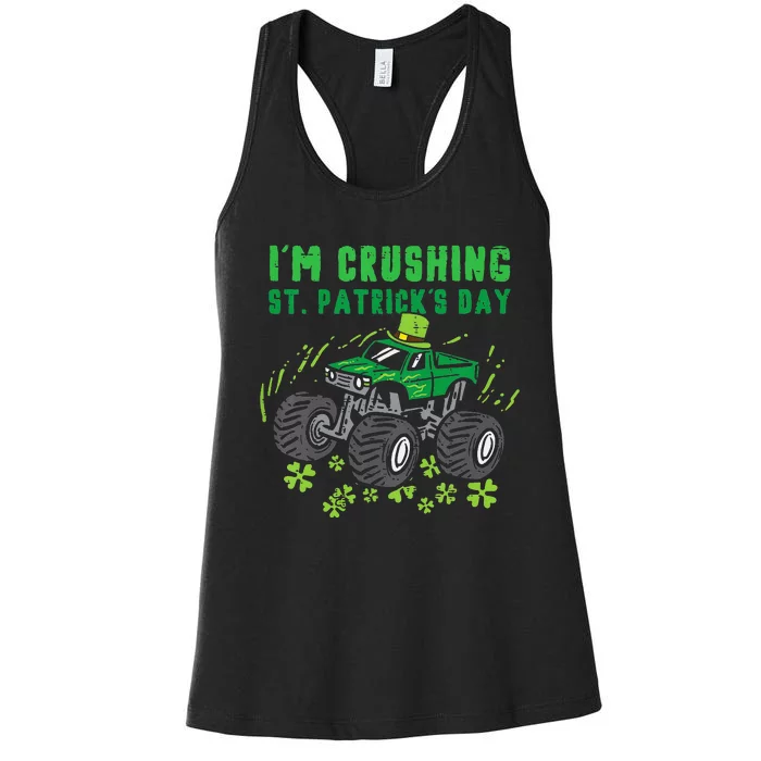 Leprechaun Monster Truck Shamrock St Patrick Day Women's Racerback Tank