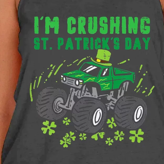 Leprechaun Monster Truck Shamrock St Patrick Day Women's Knotted Racerback Tank