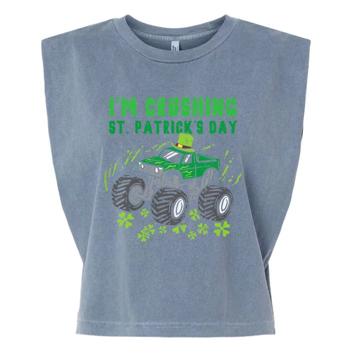 Leprechaun Monster Truck Shamrock St Patrick Day Garment-Dyed Women's Muscle Tee