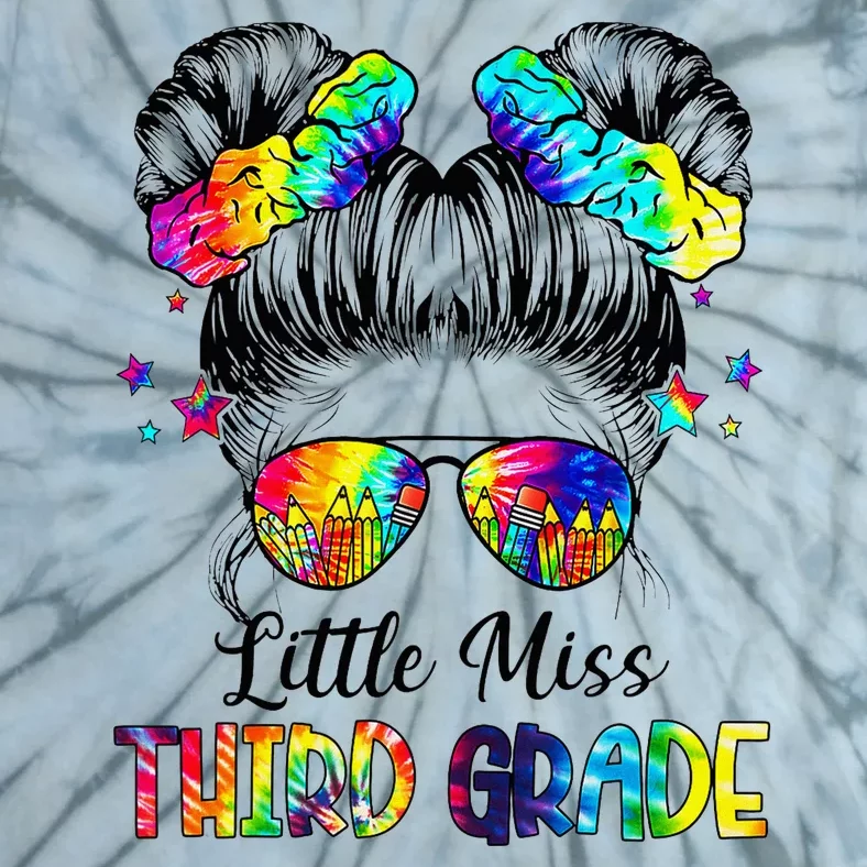 Little Miss Third Grade Messy Bun Back To School Tie-Dye T-Shirt