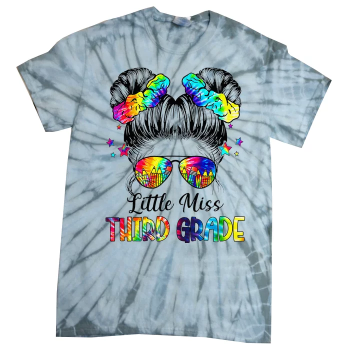 Little Miss Third Grade Messy Bun Back To School Tie-Dye T-Shirt