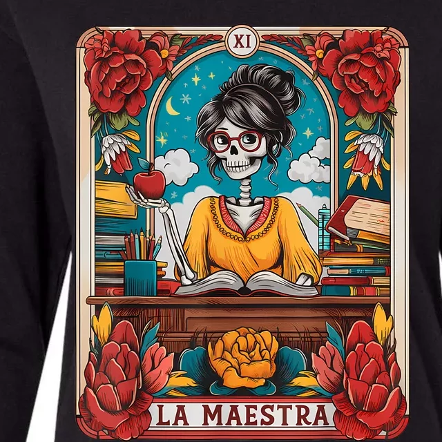 La Maestra Tarot Card Funny Spanish Teacher Mexican Skeleton Womens Cotton Relaxed Long Sleeve T-Shirt