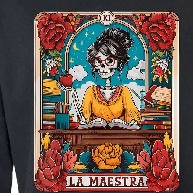 La Maestra Tarot Card Funny Spanish Teacher Mexican Skeleton Cropped Pullover Crew